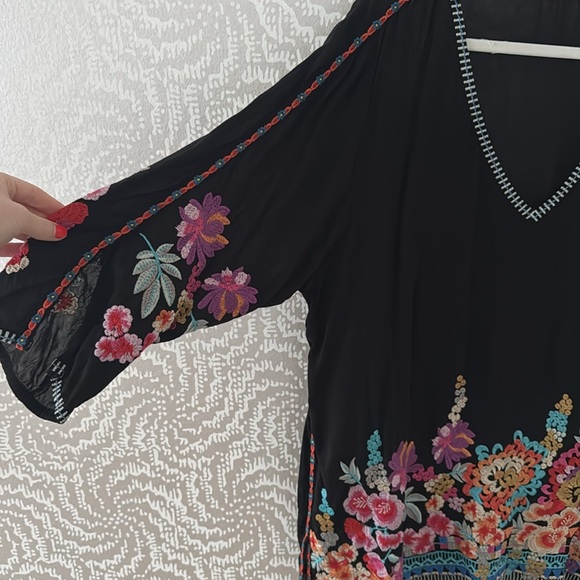 Johnny Was Black Tunic with Colorful Floral Embroidery - Picture 2 of 3